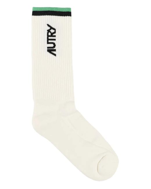 Autry White Ribbed-Cuffs Socks