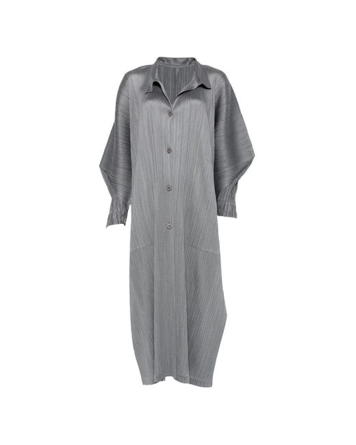 Pleats Please Issey Miyake Gray Skyline Buttoned Pleated Coat