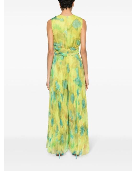 Liu Jo Green Long Jumpsuit With Tie-Dye Pattern And Ruches