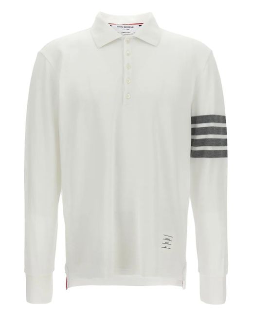 Thom Browne White Classic 4Bar Long-Sleeve Polo Shirt for men