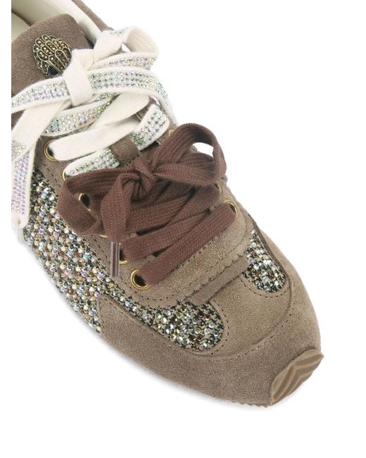 Kurt Geiger Brown Islington Crystal-Embellished Suede Sneakers