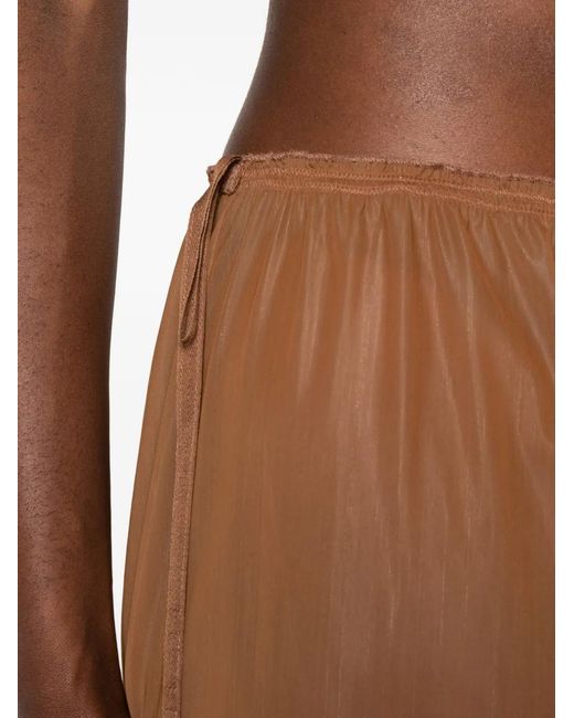 Carven Brown Sheer Elasticated-Waist Midi Skirt