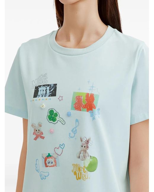 Mini Cream Blue Graphic-Print T-Shirt