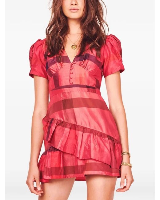 LoveShackFancy Red Bea Plaid Ruffled Dress