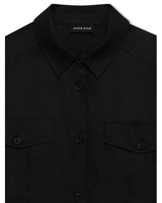 Anine Bing Black Edith Short-Sleeve Shirt