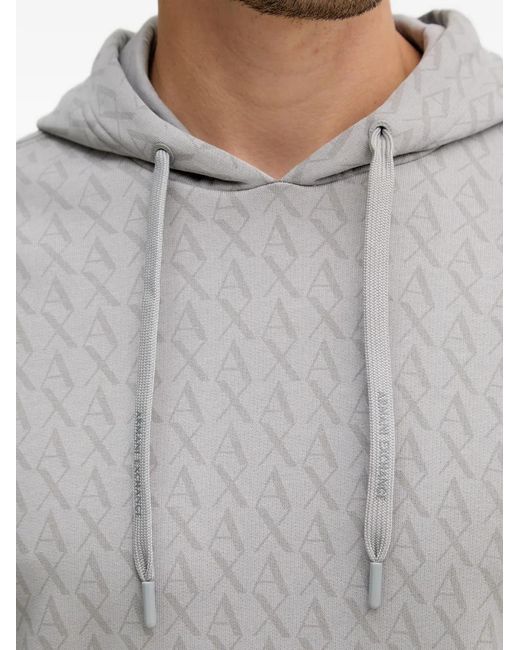 ARMANI EXCHANGE Gray Monogram-Pattern Hoodie for men