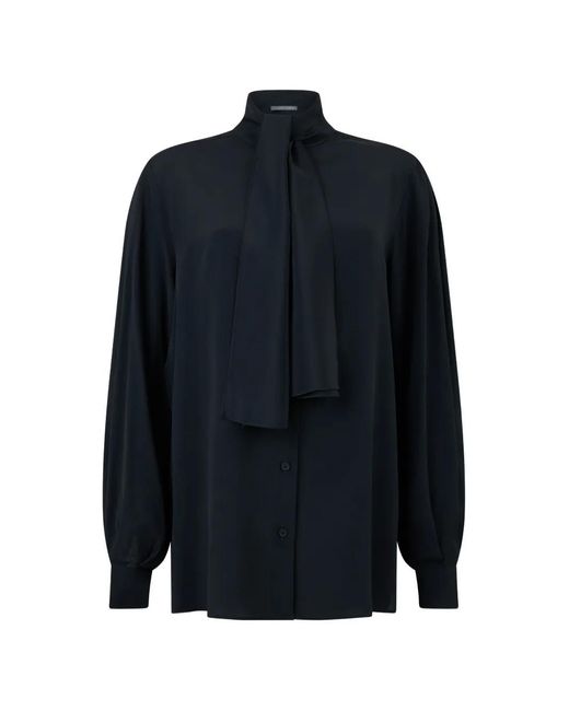 Alberta Ferretti Blue Pussy-Bow Long-Sleeved Shirt