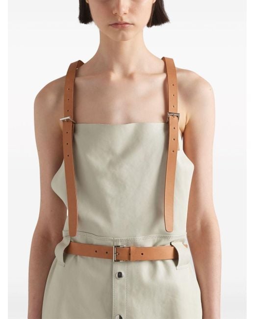 Prada Natural Cropped Leather Overalls