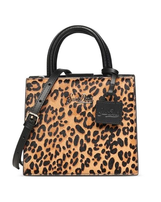 Mc2 Saint Barth Black Mini Leopard-Print Tote Bag