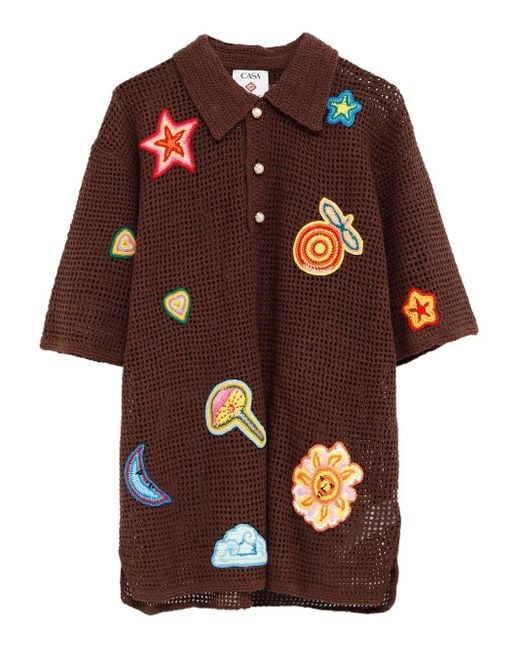 CASABLANCA Crochet-Knit Polo Shirt in Brown for Men Lyst UK