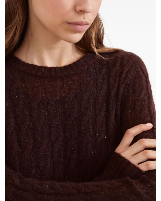 Brunello Cucinelli Brown Sequined Cable-Knit Midi Dress