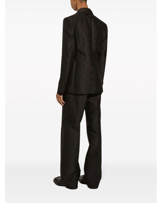 Dolce & Gabbana Black Straight-leg Monogram-jacquard Trousers for men