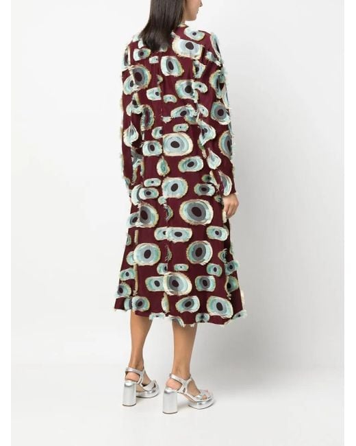 Colville White Frayed-Detail Graphic-Print Dress
