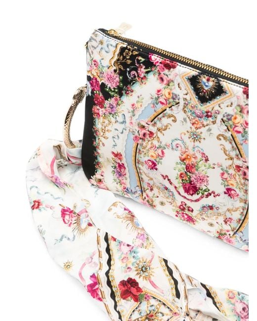 Camilla Pink Floral-Print Crystal-Embellished Clutch Bag