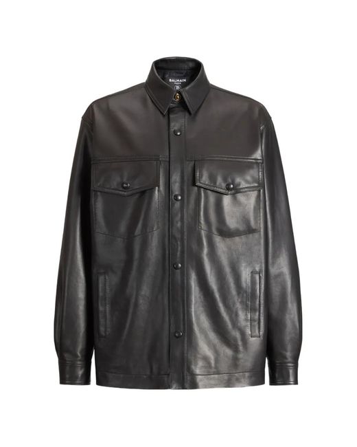 Balmain Black Leather Overshirt for men