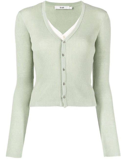 B+ AB Green Ribbed-knit V-neck Cardigan