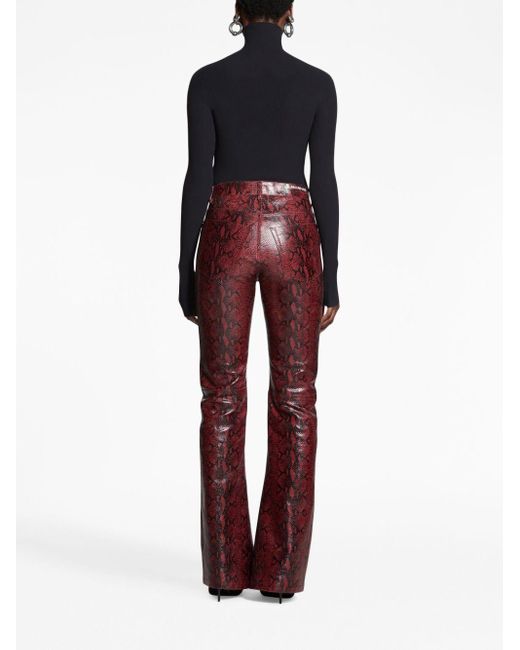 Balenciaga Red Snakeskin-print Leather Trousers