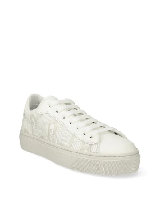 Furla White Monogram-Pattern Flatform Sneakers