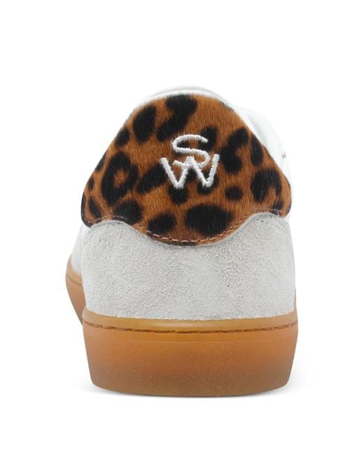 Stuart Weitzman White Leopard-Print Leather Sneakers