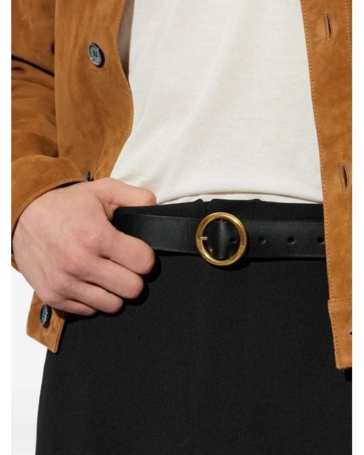 AMI White Circular-Buckle Leather Belt
