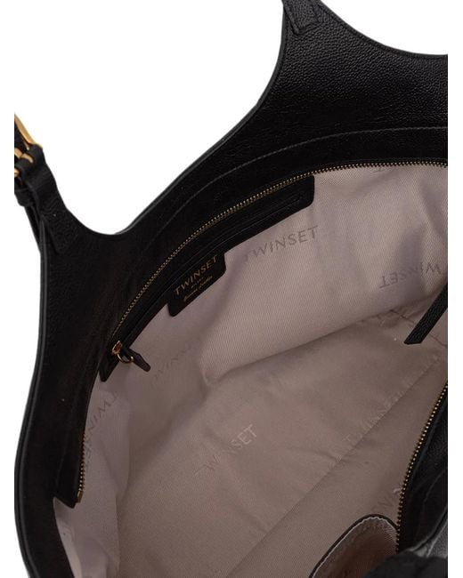 Twinset Black Buckle-Detail Pebbled Tote Bag