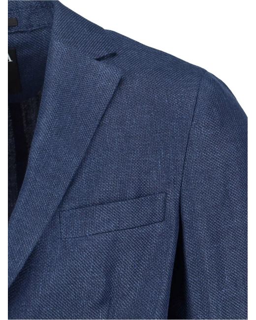 Zegna Blue Button Single-Breasted Blazer for men