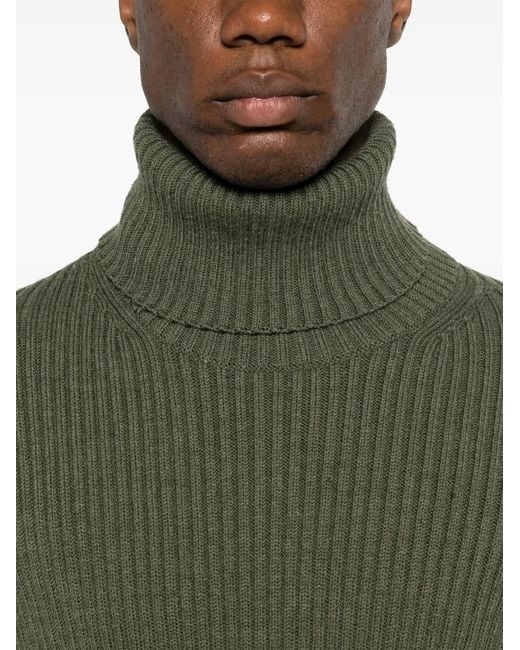 KENZO Green Roll-Neck Ribbed-Knit Jumper for men