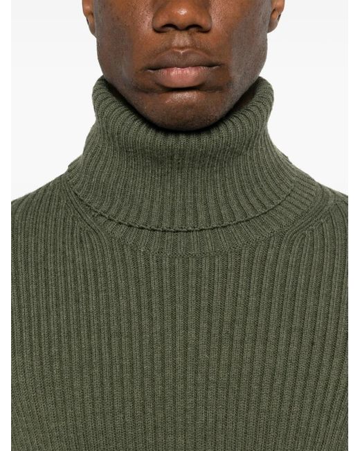 KENZO Green Roll-Neck Ribbed-Knit Jumper for men