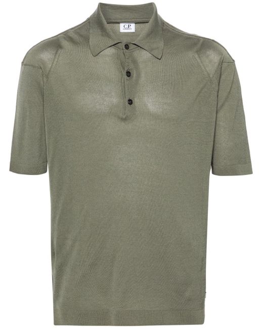 C P Company Green Fine-knit Short-sleeve Polo Shirt for men
