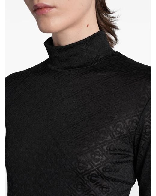 Casablanca Black Monogram-Pattern High-Neck Top