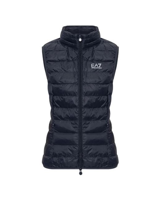 EA7 Blue Quilted Logo-Print Gilet