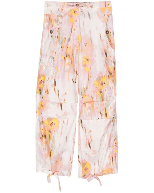 MSGM White Floral-print Cotton Cargo Trousers