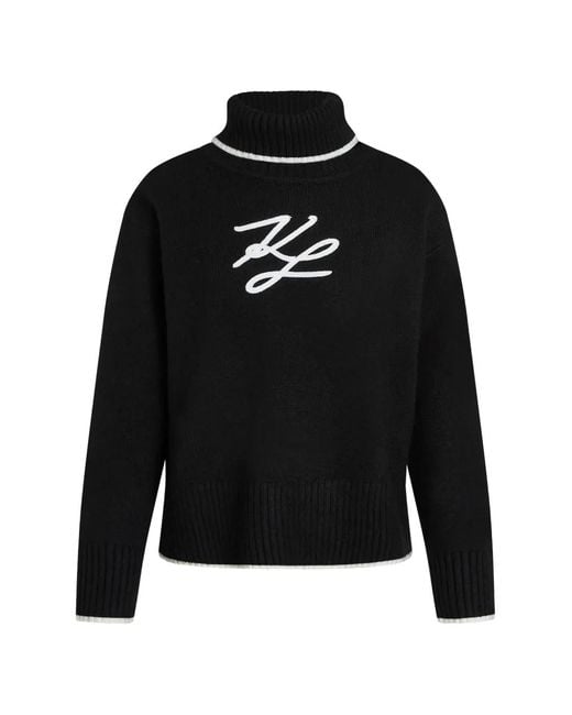 Karl Lagerfeld Black Soutache Turtleneck Sweater