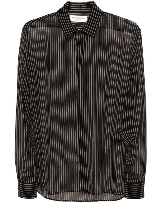 Chemise en soie à fines rayures Saint Laurent pour homme en coloris Black
