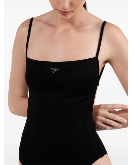 Prada Black Triangle-Logo Open-Back Swimsuit