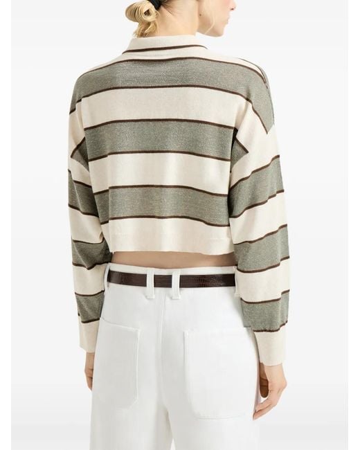 Brunello Cucinelli White Striped-Pattern Polo Shirt