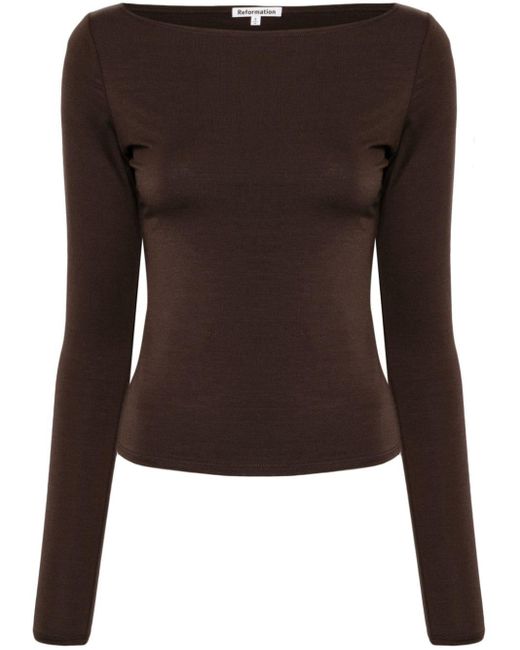 Reformation Brown Wiley Boat-neck Top