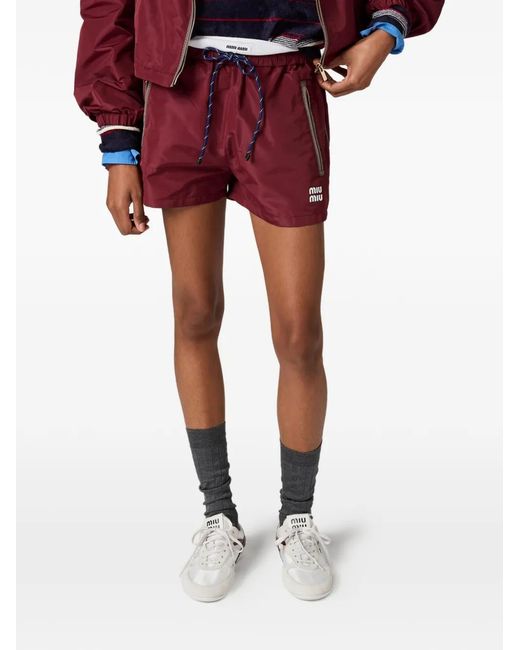 Miu Miu Red Technical Fabric Shorts