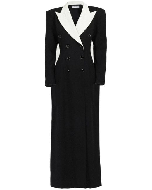 ROWEN ROSE Black Contrasting-Collar Tuxedo Maxi Dress