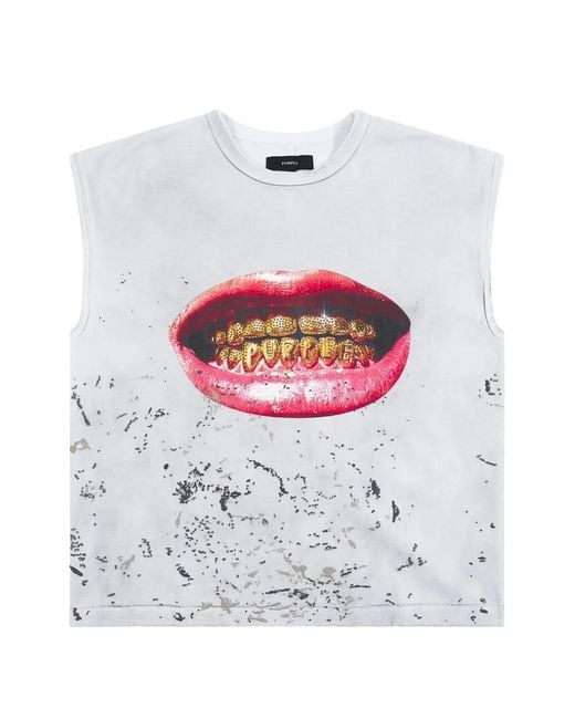 Purple Brand White Graphic-Print Sleeveless T-Shirt for men