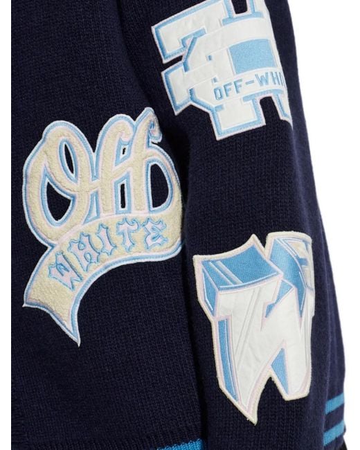 Off-White c/o Virgil Abloh Blue Patch-Detail Knitted Cardigan for men