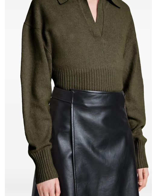 Proenza Schouler Green Polo-Neck Ribbed Sweater