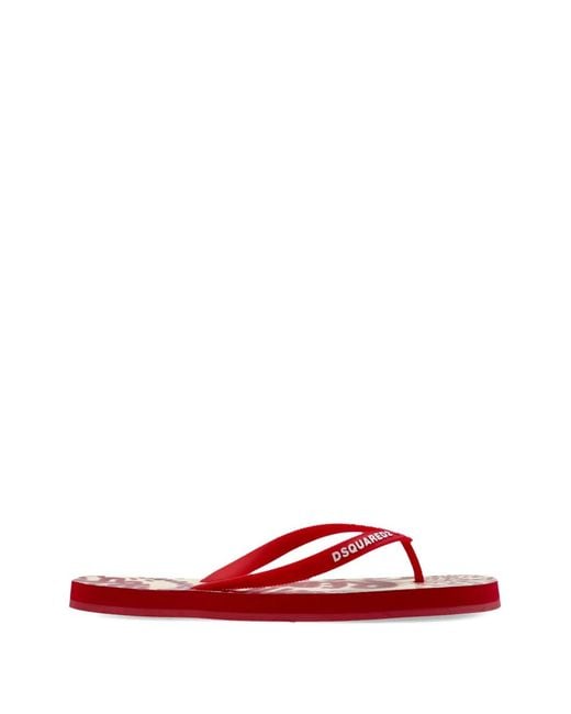 DSquared² Red Rebel Hibiscus Flip Flops
