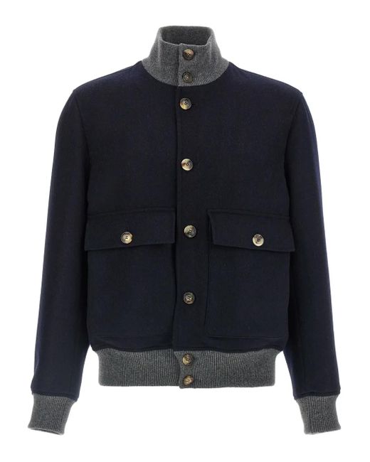メンズ Brunello Cucinelli リブニット ウール ボンバージャケット Blue