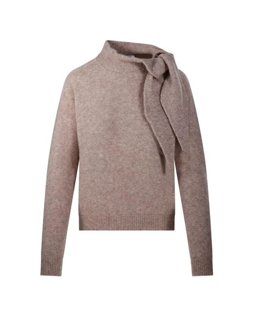 Roberto Collina Natural Tie-Neck Ribbed-Detail Sweater
