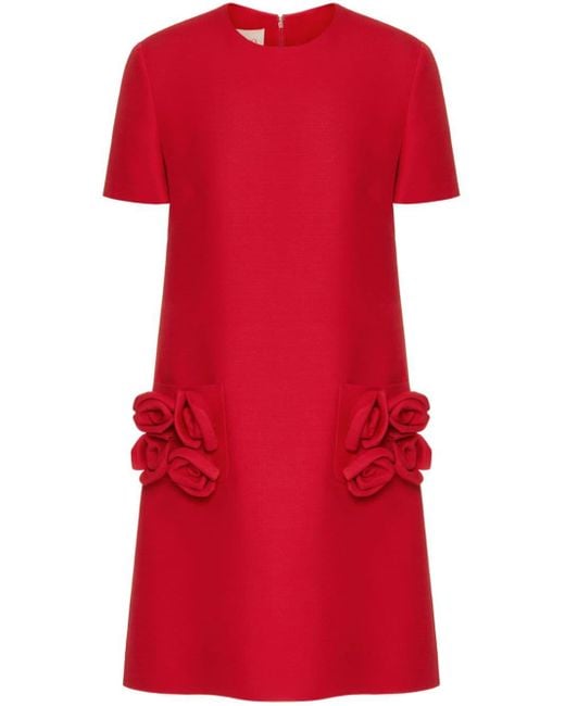 Valentino Garavani Red Floral-appliqué Mini Dress