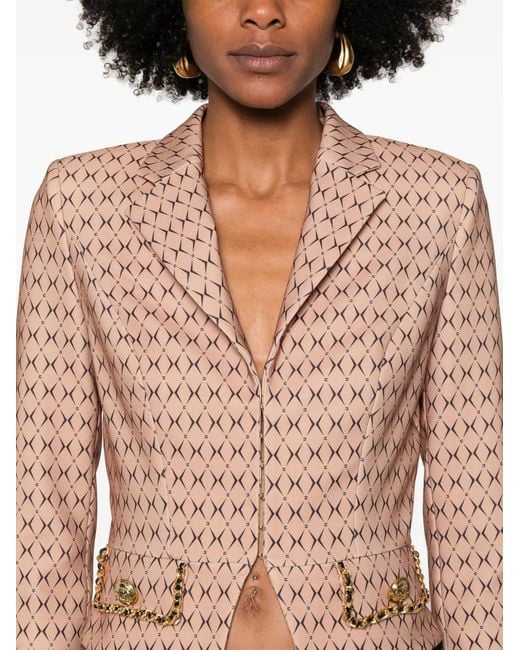 Elisabetta Franchi Pink Diamond-Print Cropped Jacket
