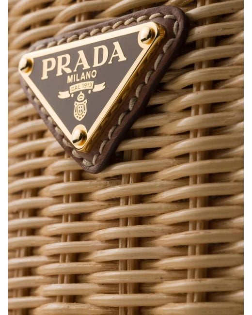 Prada White Wicker And Leather Bucket Bag