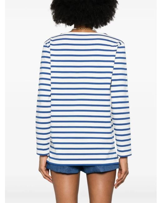 Valentino Garavani Blue Long Sleeve Cotton T-Shirt With Chez Print