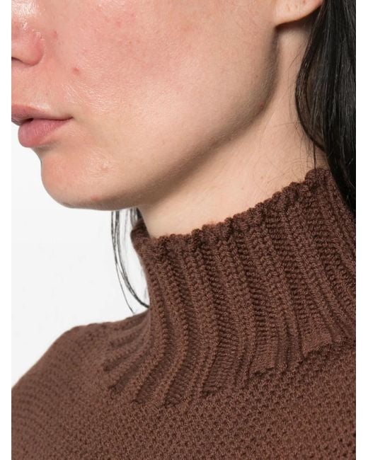 19.61 MILANO Brown Ribbed-Knit Roll-Neck Sweater